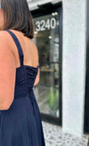 BEATRICE NAVY CORSETED MIDI DRESS