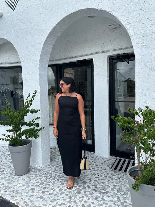 ATHENA BLACK LINEN MAXI DRESS