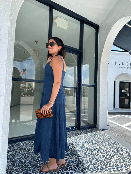 ELISA PANELED LONG DENIM MAXI DRESS