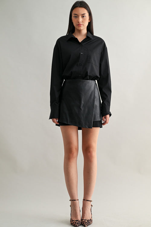 KAIA SOLID SHIRT DRESS AND FAUX LEATHER WRAP SKIRT SET