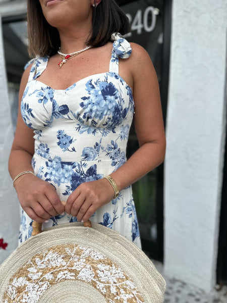 ANDERSON FLORAL BUSTIER MIDI DRESS