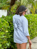 MARINE BLUE EMBROIDERED BUTTON DOWN