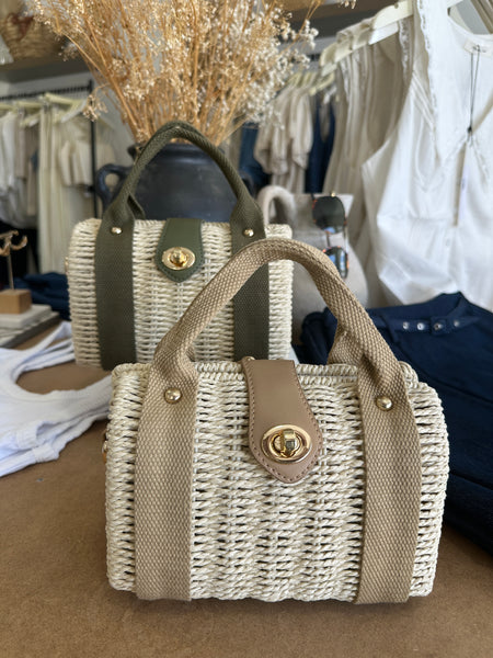BARCELONA WICKER AND CANVA BAG