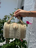 BARCELONA WICKER AND CANVA BAG