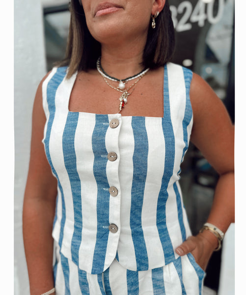 GENOA STRIPED BUTTON DOWN VEST