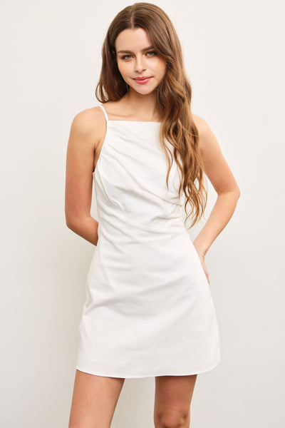 CAMI ASYMETRIC RUCHED WHITE DRESS