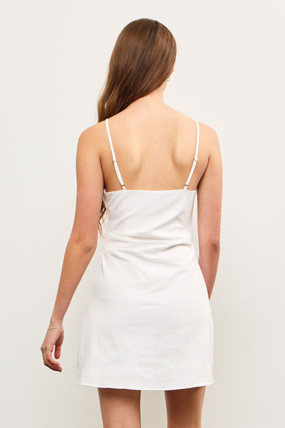 CAMI ASYMETRIC RUCHED WHITE DRESS