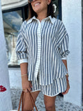 SERENA PINSTRIPE BUTTON DOWN TOP