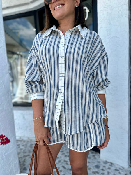 SERENA PINSTRIPE BUTTON DOWN TOP