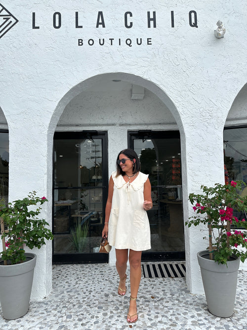 ECRU FRILL COLLAR MINI DRESS
