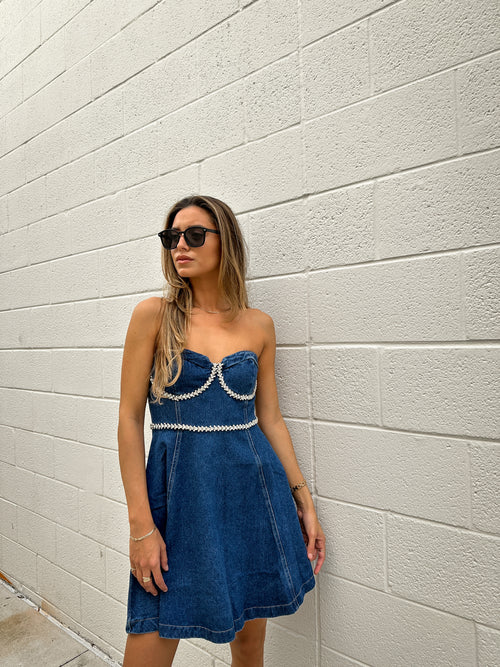 JASMIN STRAPLESS A-LINE DENIM DRESS