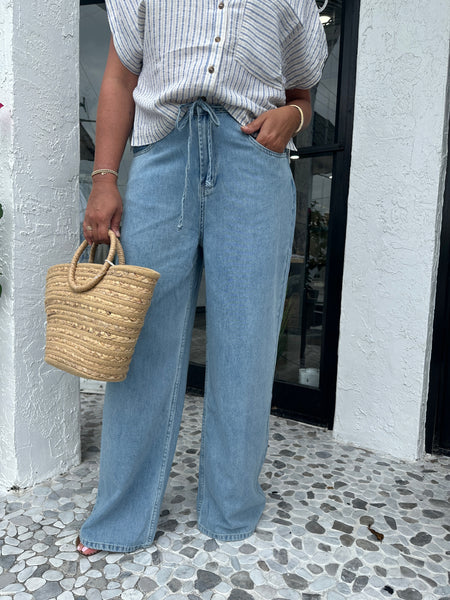 BEYRA WIDE LEG DRAWSTRING DENIM PANT