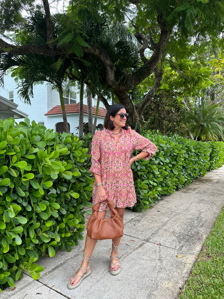 EMERY SMOCKED FLORAL MIDI DRESS