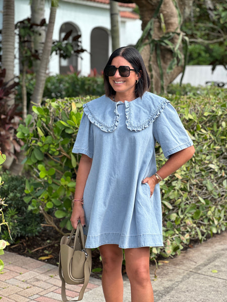 CALLIE PETER PAN COLLAR DENIM DRESS