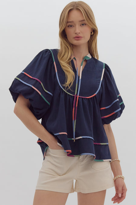 FRANCIS CONTRAST HEM BOW BLOUSE