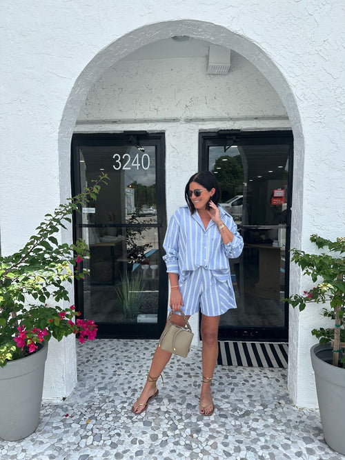 GABRIELA STRIPED BUTTON DOWN WITH RUFFLE CUFF