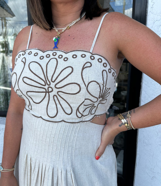 SELENE EMBROIDERED DETAIL MIDI DRESS