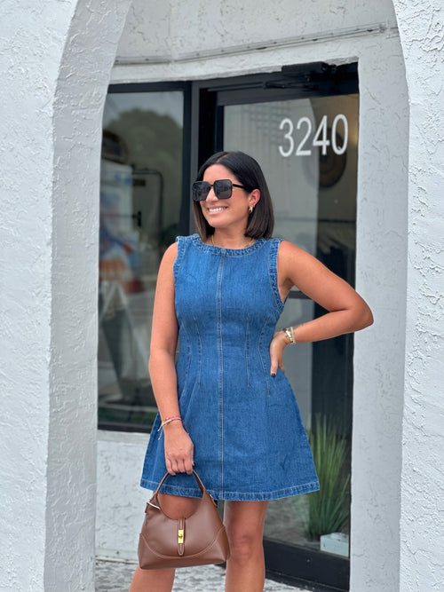 HELENA ROUND NECK DENIM DRESS