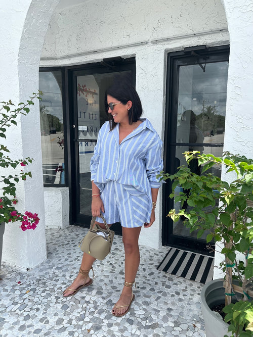 GABRIELA STRIPED BUTTON DOWN WITH RUFFLE CUFF