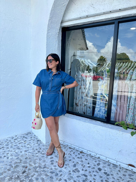 RAQUEL DENIM WRAP SKIRT MINI DRESS