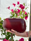 MERLOT SOFT LEATHER CLUTCH WITH GOLD HARDWARE
