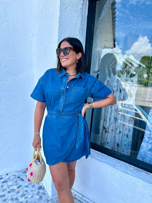 RAQUEL DENIM WRAP SKIRT MINI DRESS
