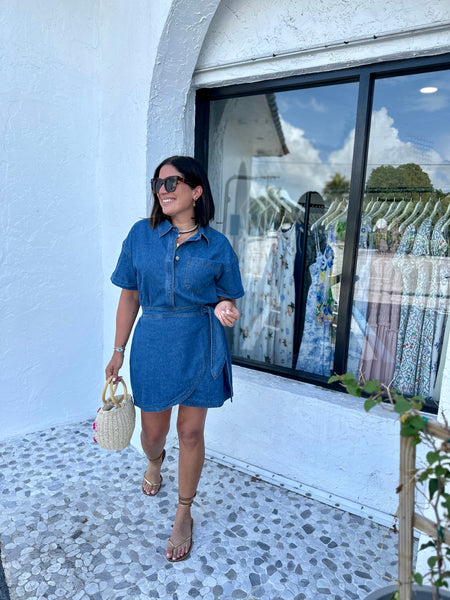 RAQUEL DENIM WRAP SKIRT MINI DRESS