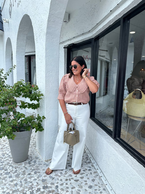 FRAN GINGHAM POINTED COLLAR TOP