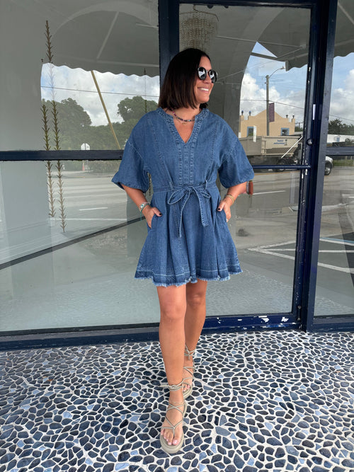 RAMONA DENIM V-NECK MINI DRESS