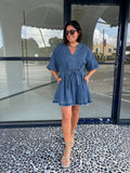 RAMONA DENIM V-NECK MINI DRESS