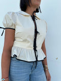 FRANCIS CONTRAST HEM BOW BLOUSE