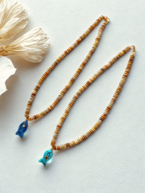 MARIAN AGATE WITH NATURAL STONE FISH NECKLACE
