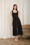 EVIE SWEETHEART NECKLINE LINEN MIDI DRESS