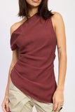 CAMILA ASYMETRICAL RUCHED LINEN TOP