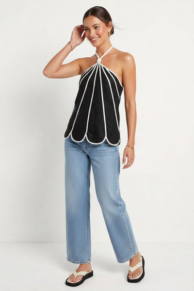 ROXY HIGH NECK LINEN TOP