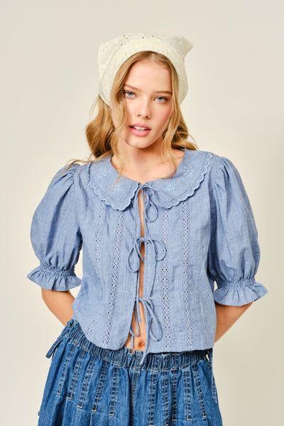 ARANA COLLAR RIBBON TIE BLOUSE