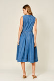 Mirabelle Belted Paneled Denim Midi Dress