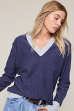 COOPER V NECK SWEATER WITH RAW HEM