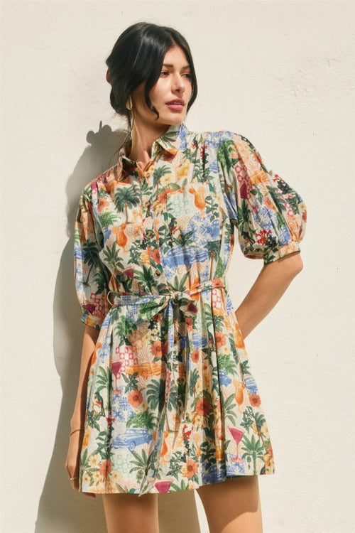 MONACO PUFF SLEEVE SHORT DRESS