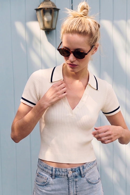 HELENA RIBBED COLLAR TOP