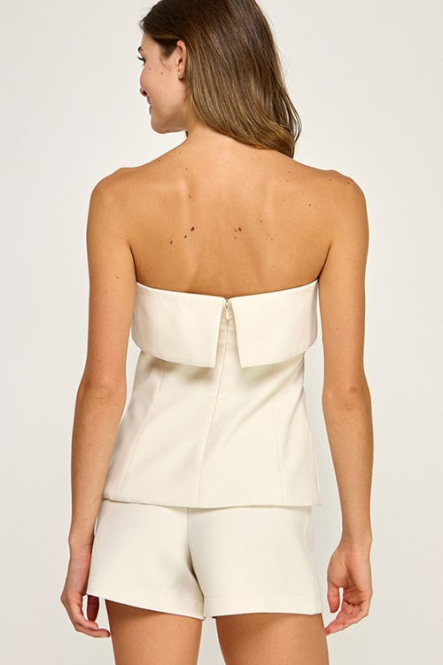 BECCA STRAPLESS PEPLUM TOP