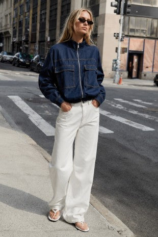 MARIANNE HIGH NECK BOMBER STYLE DENIM JACKET