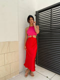 OLIVIA COLORBLOCK SATIN CUTOUT MAXI DRESS