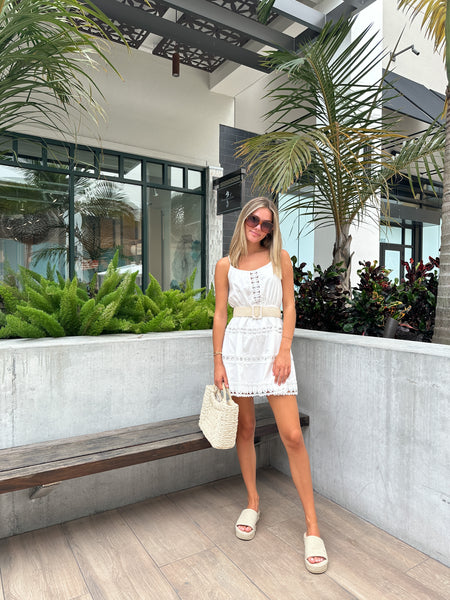 SERENA WHITE LATTICE MINI DRESS