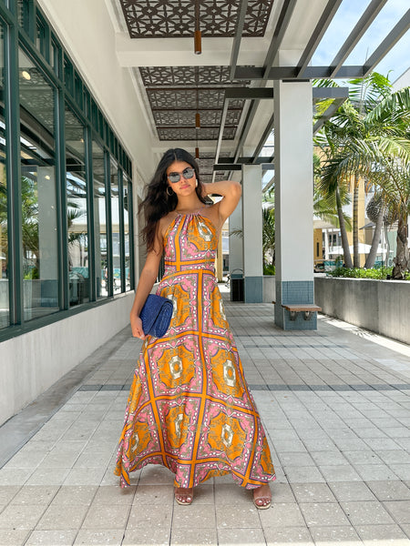 GARDEN VILLA HALTER NECKLINE DRESS