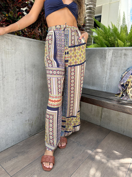 LIAM PATCHWORK HIGH WAISTED PRINT PANT